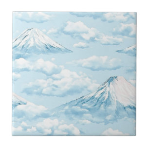 Dreamlike Snow Mountains - Soft Blue White Tile
