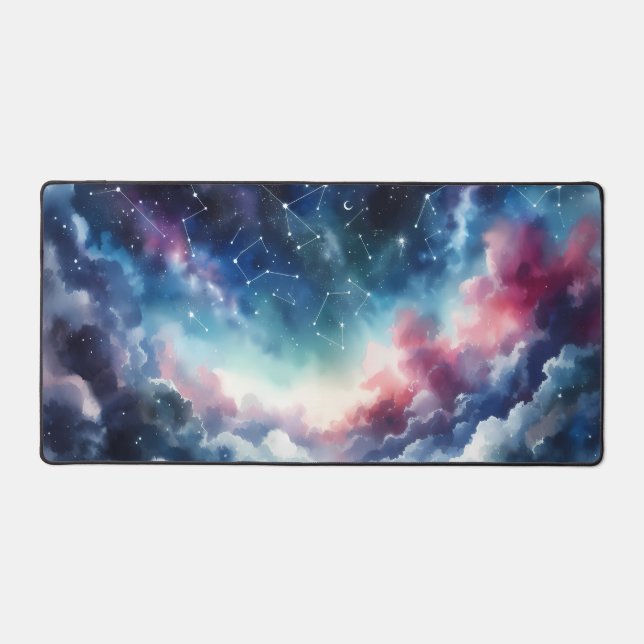 Dreamlike Watercolor Night Sky Desk Mat (Front)