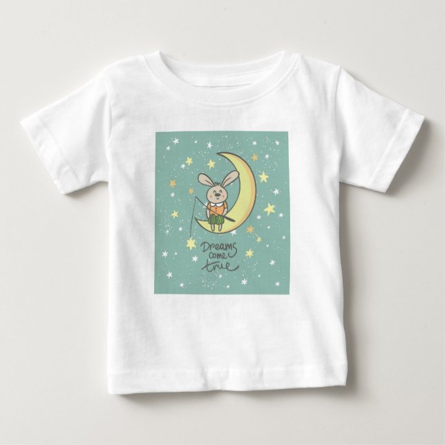 Dreams Come True | Bunny on the Moon Baby T-Shirt (Front)