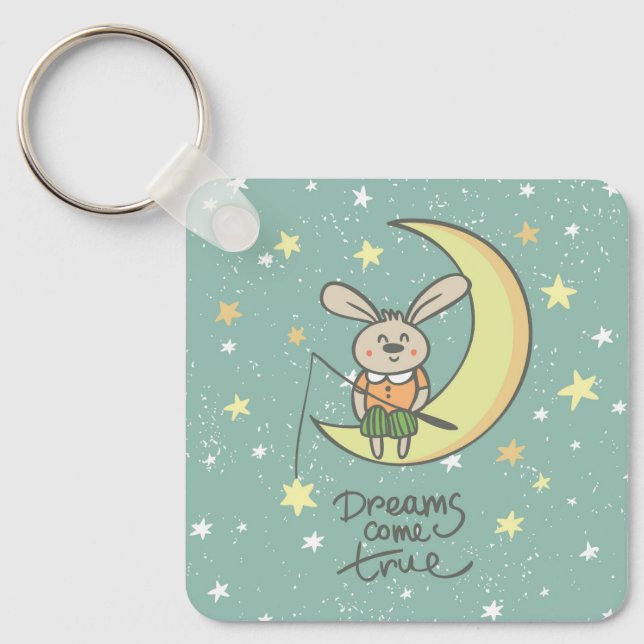 Dreams Come True | Bunny on the Moon Key Ring (Front)