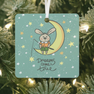 Dreams Come True Bunny on the Moon Metal Tree Decoration