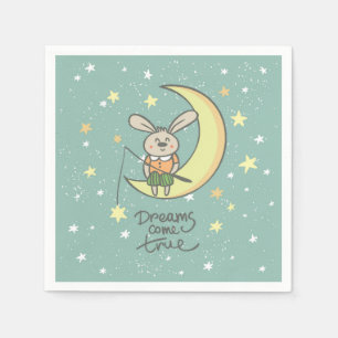 Dreams Come True Bunny on the Moon Napkin