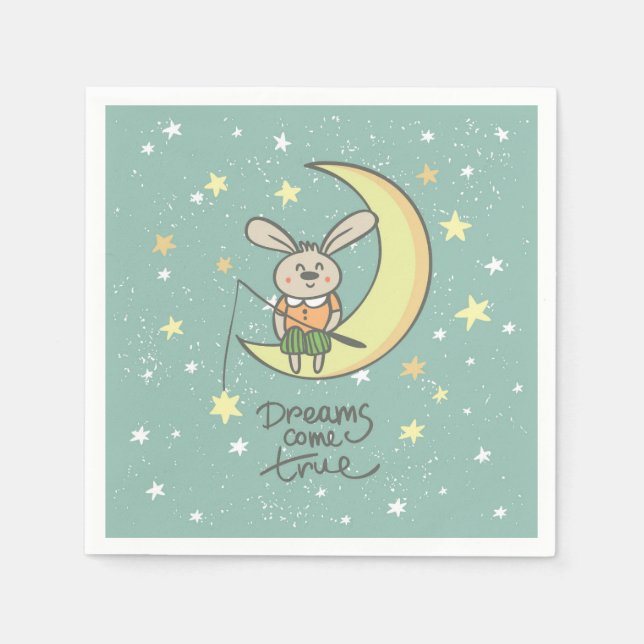 Dreams Come True | Bunny on the Moon Napkin (Front)