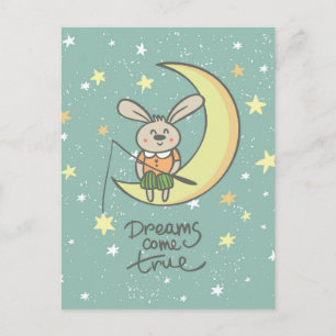 Dreams Come True Bunny on the Moon Postcard