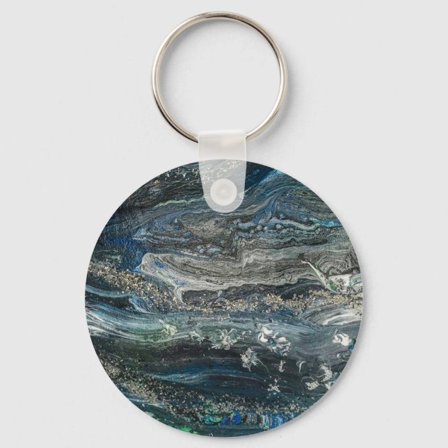 Dreams of the ocean'20 abstract painting  button key ring (Front)