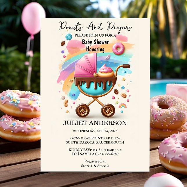 Dreams Pink Blue Doughnuts And Diapers Baby Shower Invitation (Creator Uploaded)