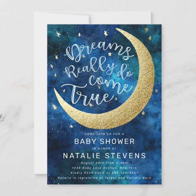 Dreams Really Do Come True Moon Stars Baby Shower Invitation (Front)