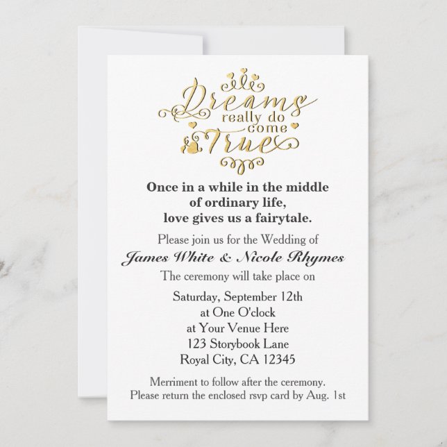 DREAMS REALLY DO COME TRUE Wedding Invitation (Front)