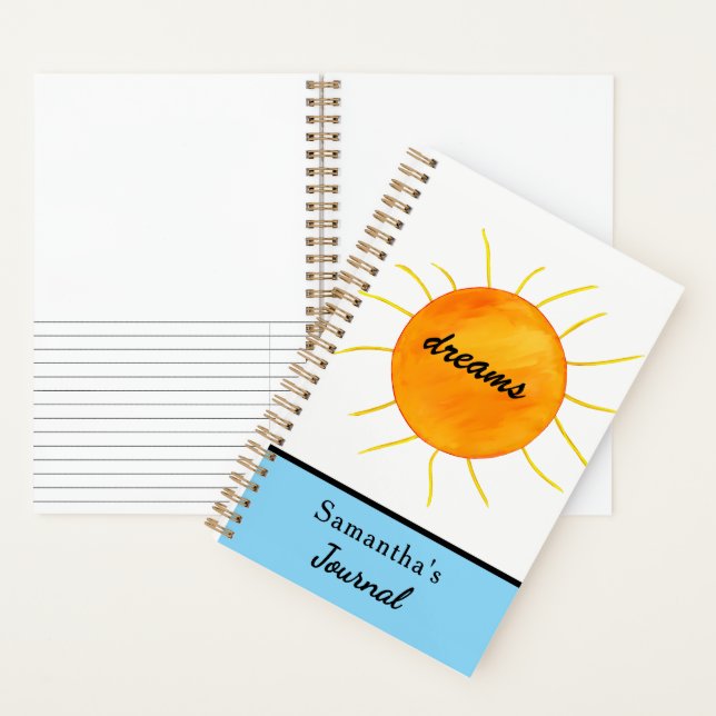 Dreams Yellow Orange Sun Name Blue Journal (Inside)
