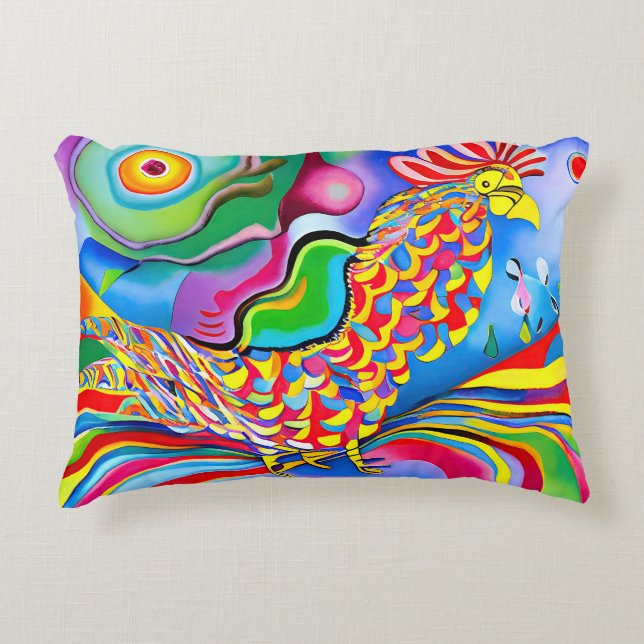 "Dreamscape Bird". A surreal abstract cockerel Decorative Cushion (Front)