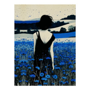 Dreamscape Blue Wildflower Field Wall Art – Modern