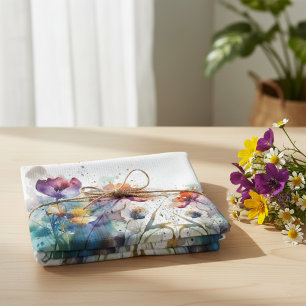 Dreamscape Garden: Abstract Watercolor Flowers Tea Towel