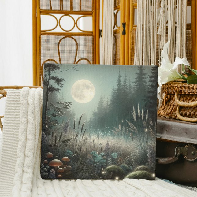 "Dreamscape Glow – Enchanted Twilight Meadow Canvas Print ("Enchanted forest glow, perfect for cozy and artistic interiors.")