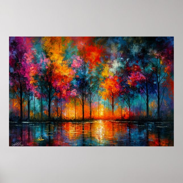 Dreamscape Grove Colorful Trees at Dusk Poster (Front)