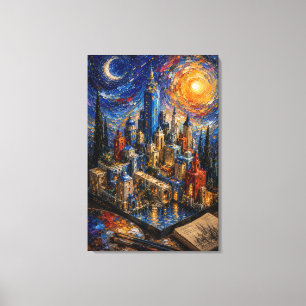 Dreamscape Metropolis Impasto Fantasy City Canvas Print
