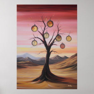 Dreamscape of Hanging Pocket Watches on a tree Poster