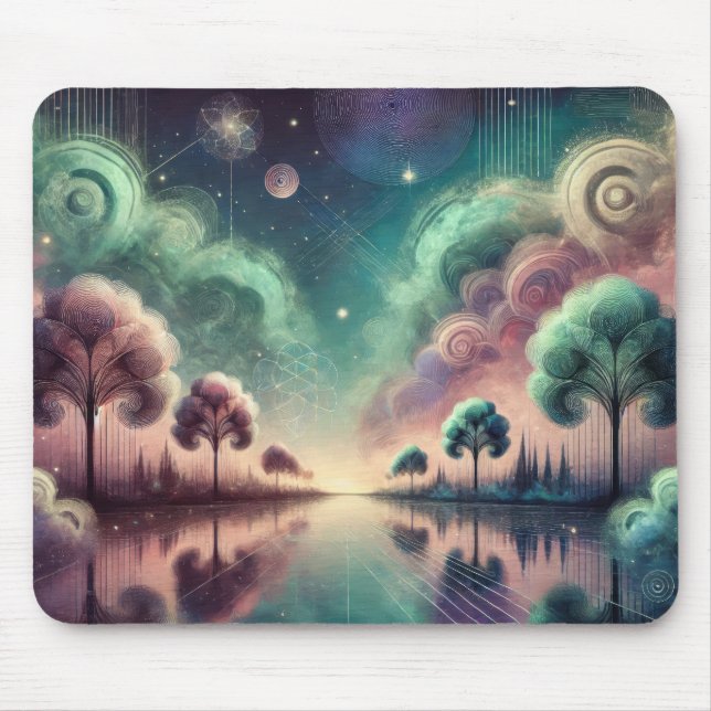 Dreamscape Swirling Trees Cosmic Reflections Mouse Pad (Front)