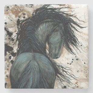 DreamWalker Friesian Horse by Bihrle Stone Coaster