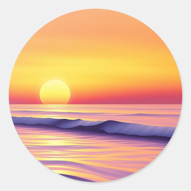 Dreamy Abstract Sunset Over a Tranquil Ocean Scene Classic Round Sticker (Front)