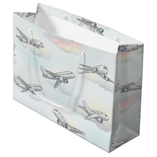 Dreamy Aeroplane Sky Travel Pattern (1) Large Gift Bag