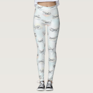 Dreamy Aeroplane Sky Travel Pattern (1) Leggings