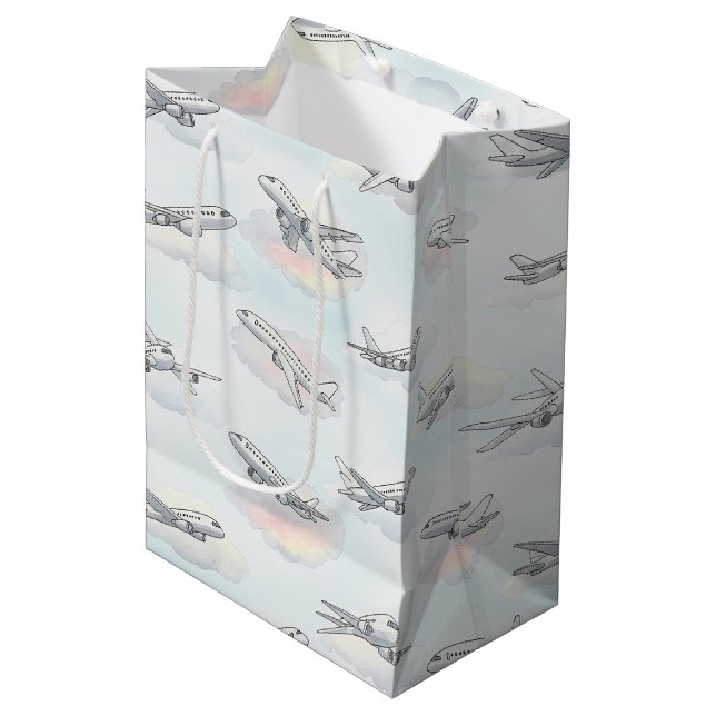Dreamy Aeroplane Sky Travel Pattern (1) Medium Gift Bag (Front Angled)
