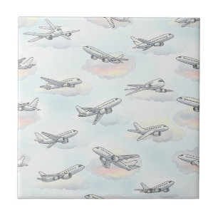 Dreamy Aeroplane Sky Travel Pattern (1) Tile