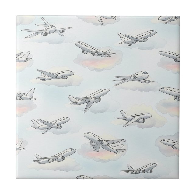 Dreamy Aeroplane Sky Travel Pattern (1) Tile (Front)