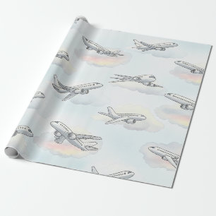 Dreamy Aeroplane Sky Travel Pattern (1) Wrapping Paper