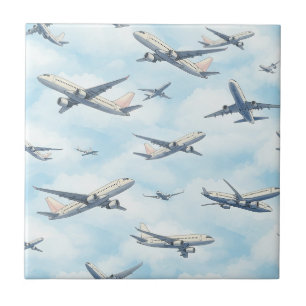 Dreamy Aeroplane Sky Travel Pattern (2) Tile