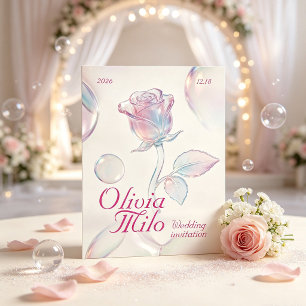 dreamy, airy, with iridescent glass rose & bubble  invitation