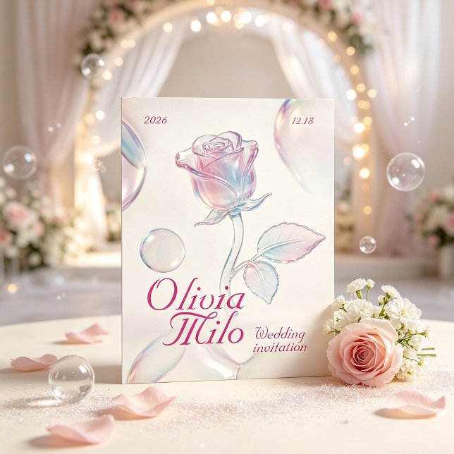 dreamy, airy, with iridescent glass rose & bubble  invitation (Creator Uploaded)