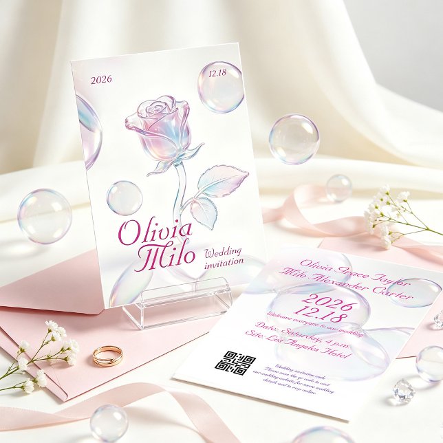 dreamy, airy, with iridescent glass rose & bubble  invitation (Creator Uploaded)