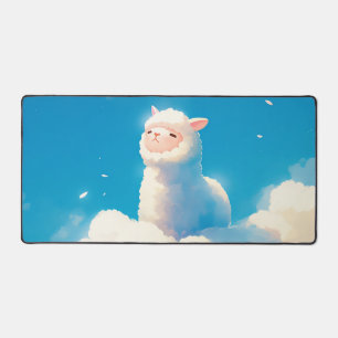 Dreamy Alpaca on Cloud Whimsical Kawaii Blue Sky Desk Mat