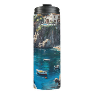 Dreamy Amalfi Coast: Watercolor Painting Design Thermal Tumbler