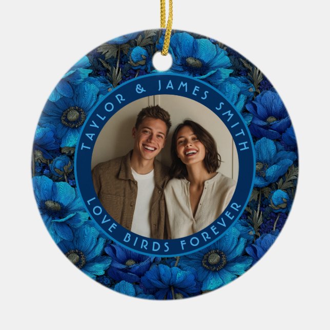 Dreamy Anemones Sparkle Seaside Wedding Ceramic Tree Decoration (Front)