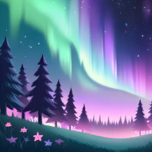 Dreamy Aurora Night: Purple Forest and Green Light