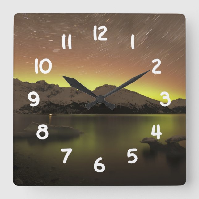 Dreamy Aurora Square Wall Clock (Front)