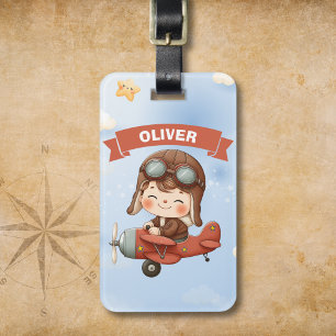Dreamy Baby Aviator in Red Aeroplane Luggage Tag