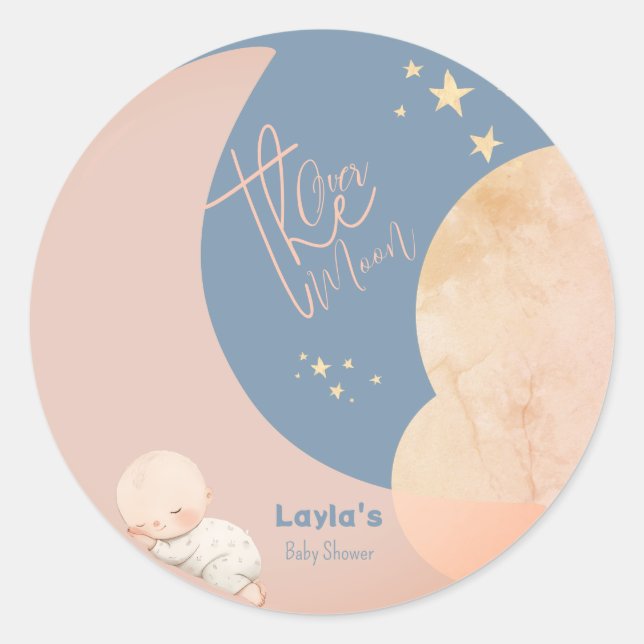  Dreamy Baby Over the Moon Baby Shower  Classic Round Sticker (Front)