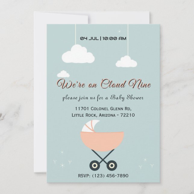Dreamy Baby Shower Card with Cloud and Stroller (Front)