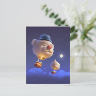 Dreamy Balloon Ride: Smiling Bichon Hot Air Balloo Announcement Postcard