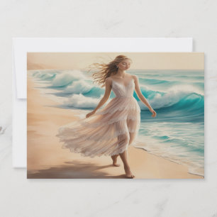 Dreamy Beach Lady In Sundress Breezy Watercolor Holiday Card