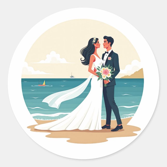 Dreamy Beach Wedding Couples Sticker (Front)