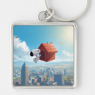 Dreamy Beagle Floating City Comic Illustration Key Ring