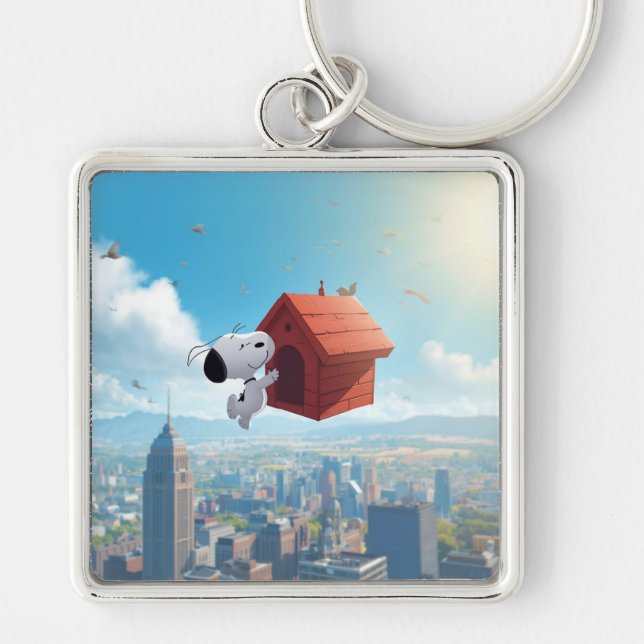 Dreamy Beagle Floating City Comic Illustration Key Ring (Front)
