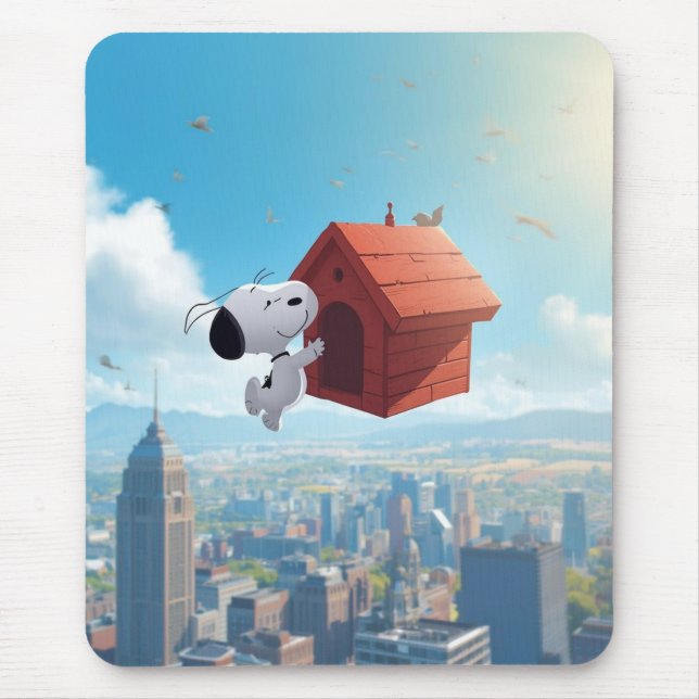 Dreamy Beagle Floating City Comic Illustration Mouse Pad (Front)