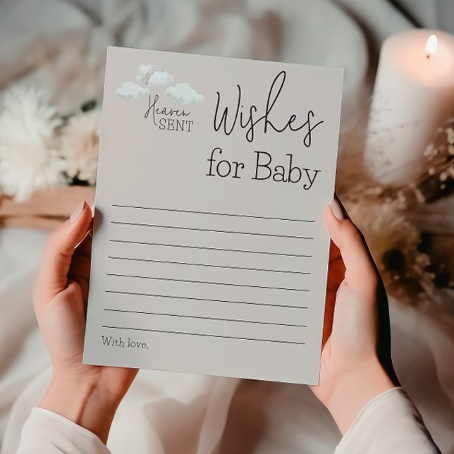Dreamy Beige Heaven Sent Gender Reveal Wishes Card (Creator Uploaded)