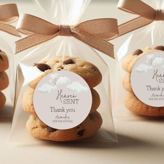 Dreamy Beige Neutral Heaven Sent Gender Reveal Classic Round Sticker (Creator Uploaded)