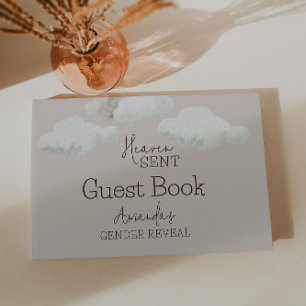 Dreamy Beige Neutral Heaven Sent Gender Reveal Guest Book